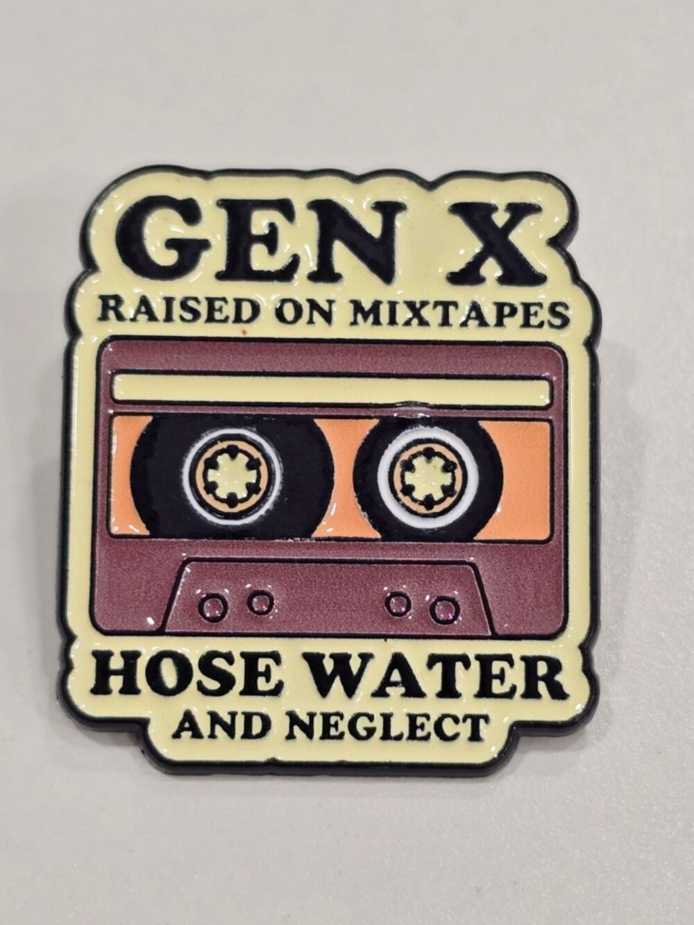 Artisan Gen X Enamel Pin Cassette Tape Raised On Mixtapes Hose Water Badge SOS